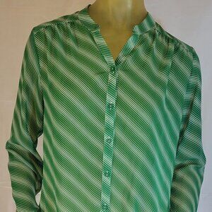 WORTHINGTON Sheer Green and White Striped Blouse